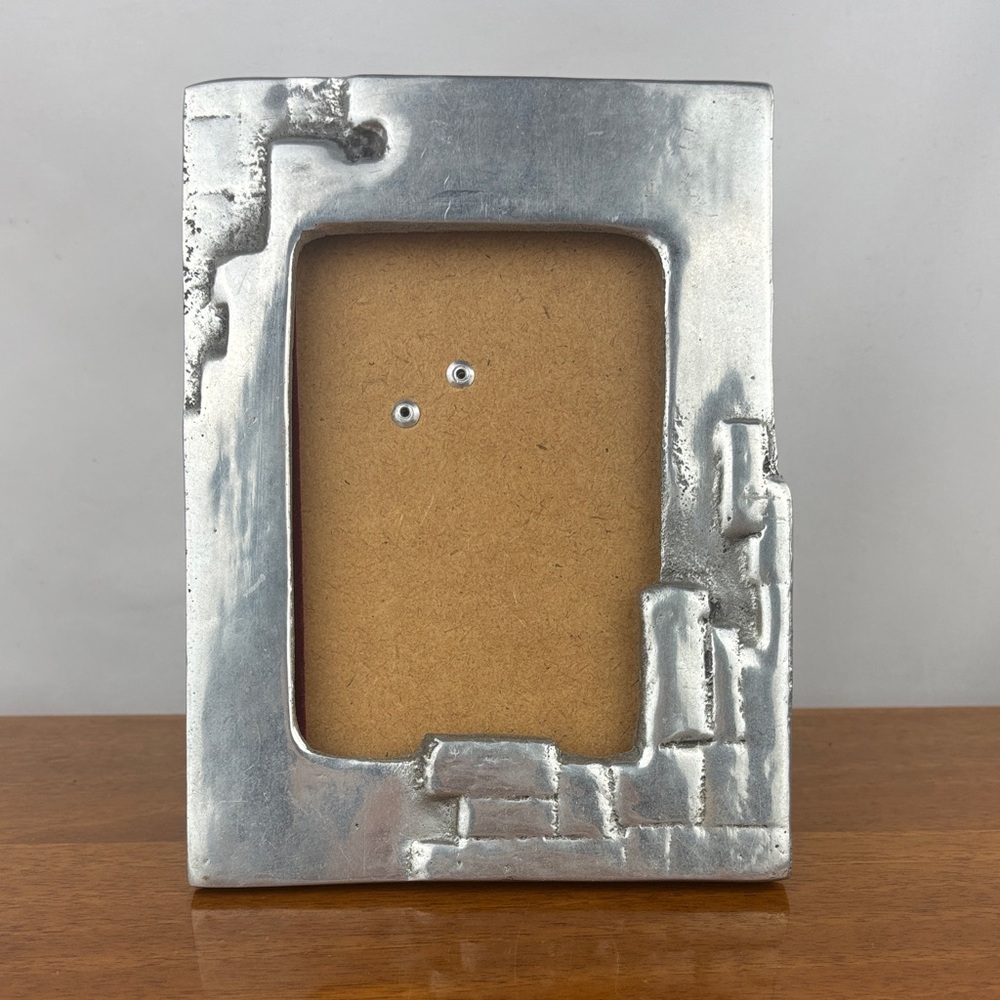 Vintage 1992 artisan handmade brutalist pewter picture frame signed
